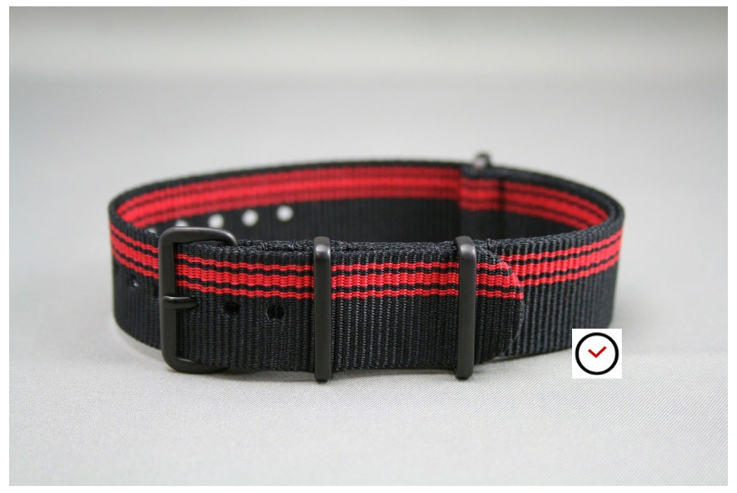 Black Red Ducati G10 NATO strap, PVD buckle and loops (black)