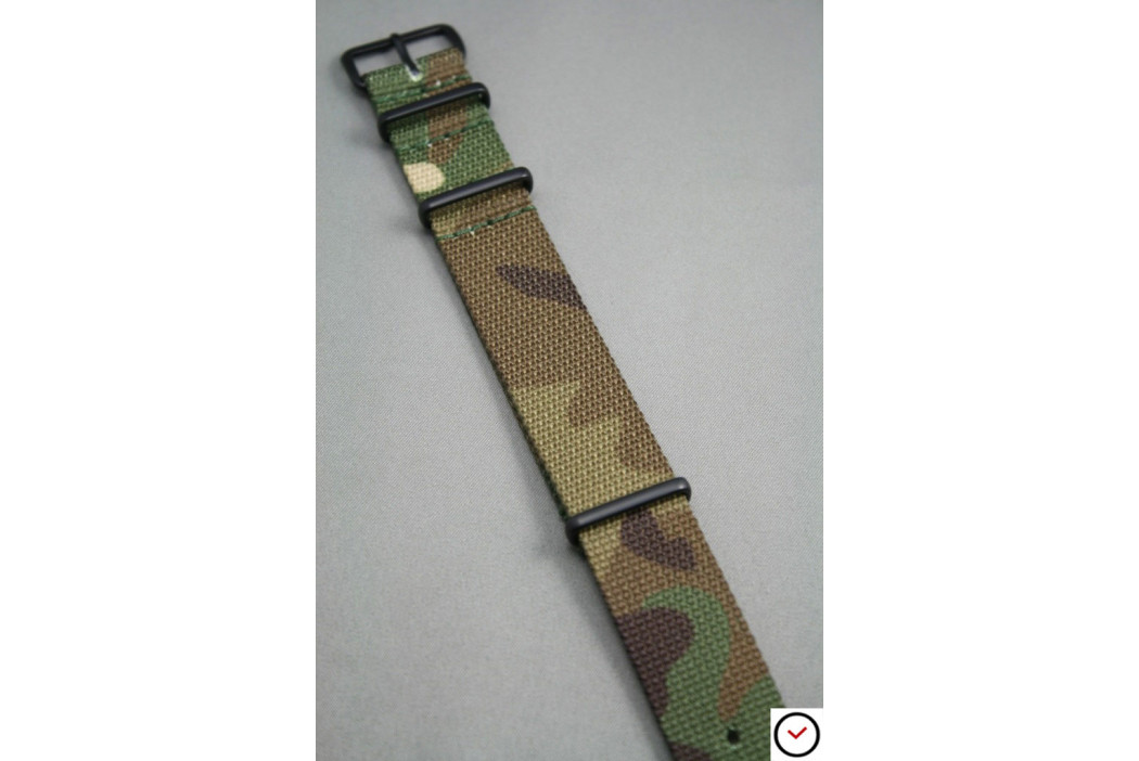 Camouflage G10 NATO strap, PVD buckle and loops (black)