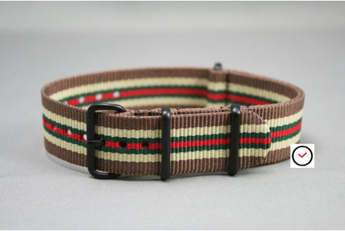Brown Sandy Beige Green Red NATO strap, PVD buckle and loops (black)
