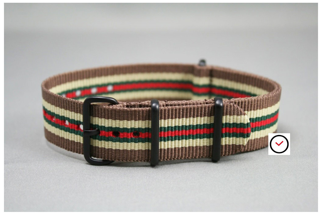 Brown Sandy Beige Green Red NATO strap, PVD buckle and loops (black)