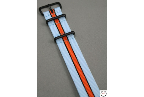 Gulf / Le Mans NATO strap (Blue, Orange, Black), PVD buckle and loops (black)