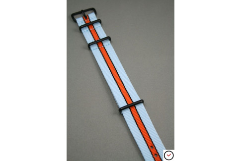 Gulf / Le Mans NATO strap (Blue, Orange, Black), PVD buckle and loops (black)