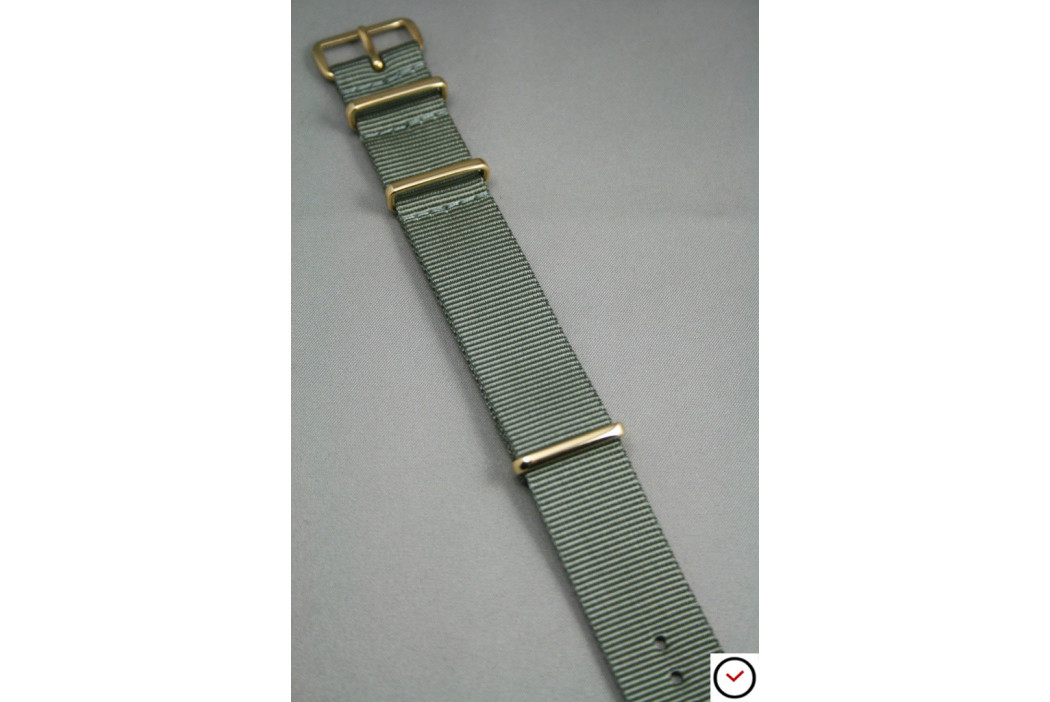 Green Grey G10 NATO strap, gold buckle and loops