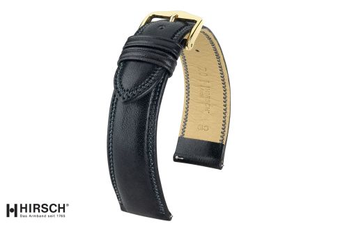 Bracelet montre HIRSCH Ascot Noir, cuir de veau anglais, style Chesterfield