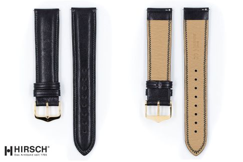 Bracelet montre HIRSCH Ascot Noir, cuir de veau anglais, style Chesterfield