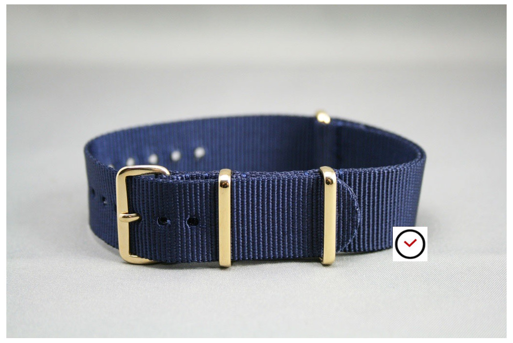 Night Blue G10 NATO strap, gold buckle and loops