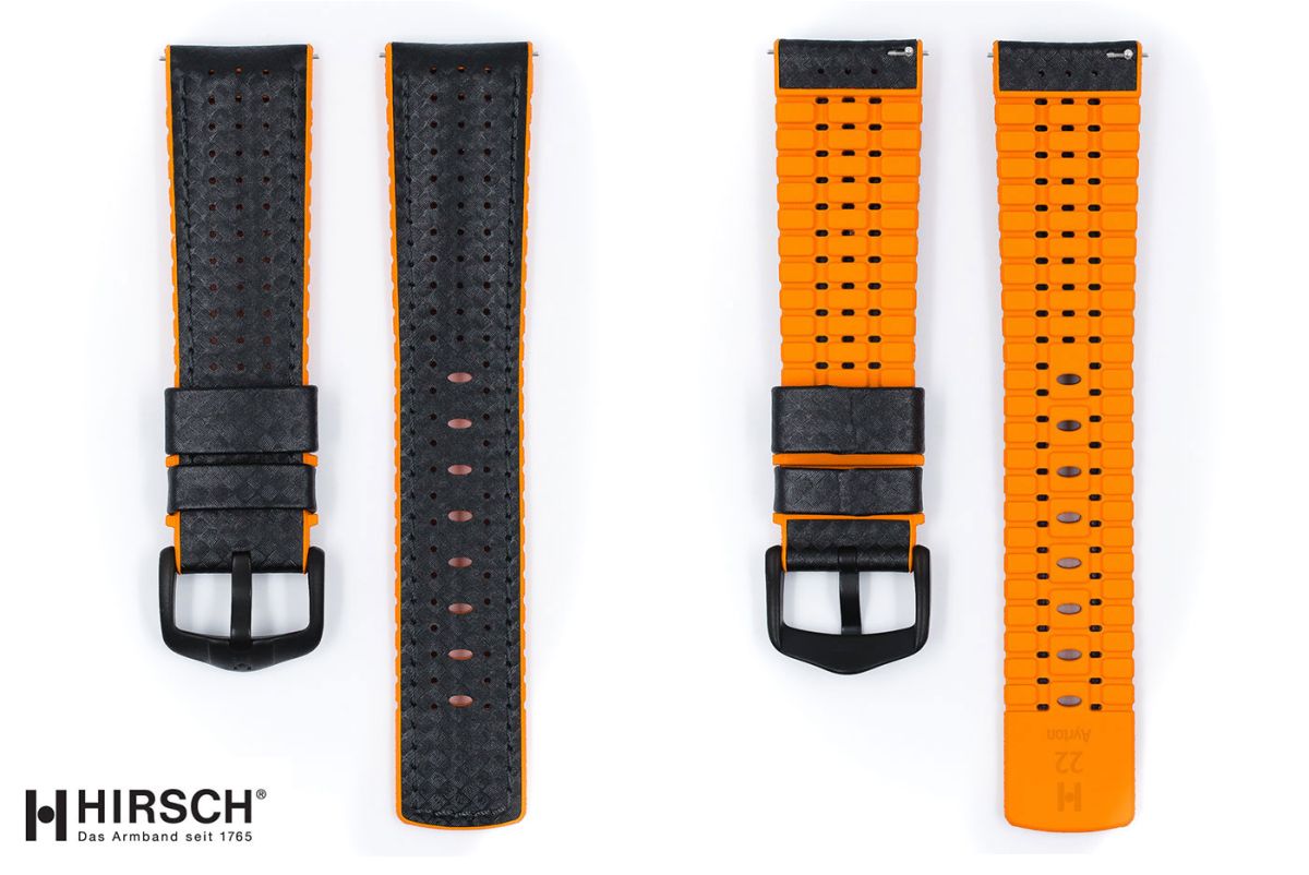Black Orange Ayrton HIRSCH watch bracelet (waterproof)