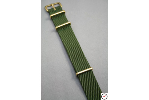 Military Green G10 NATO strap, gold buckle and loops