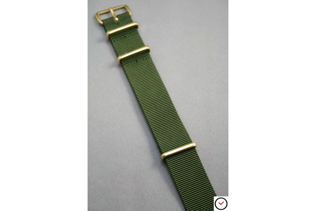 Bracelet nylon NATO Vert Kaki (Militaire), boucle or (dorée)