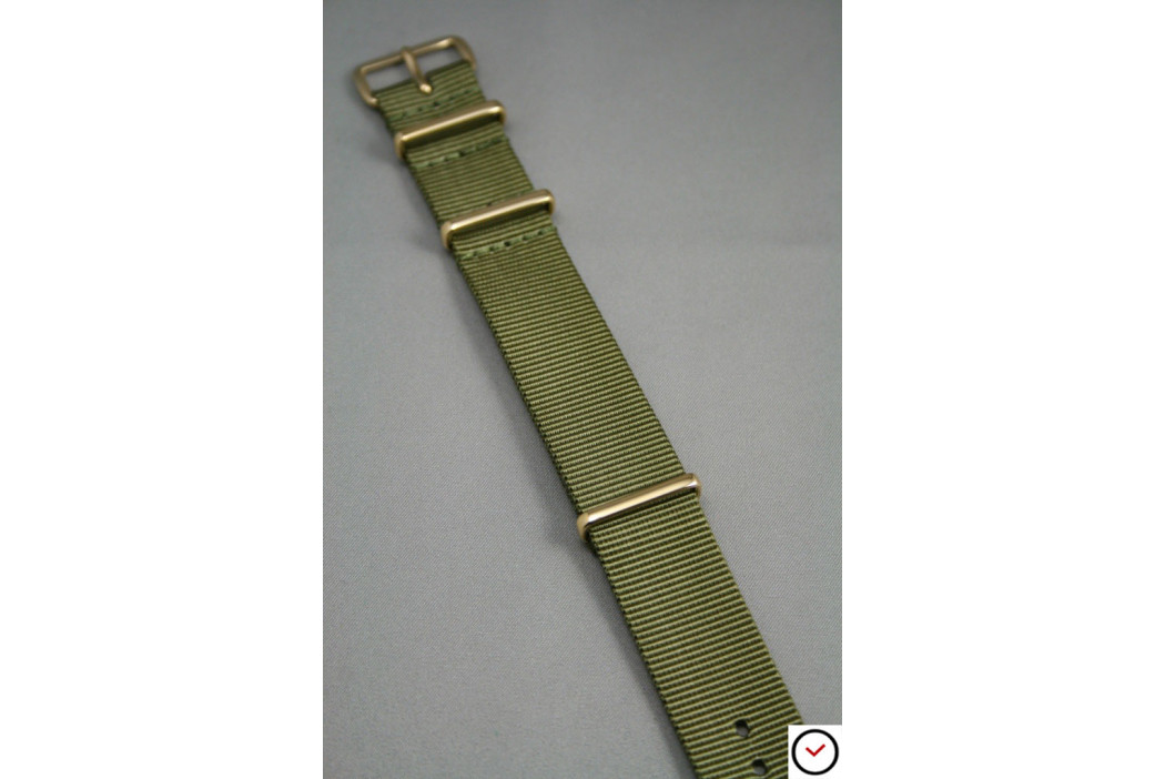 Bracelet nylon NATO Vert Olive, boucle or (dorée)