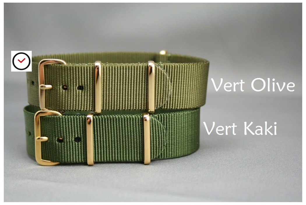 Olive Green G10 NATO strap, gold buckle and loops