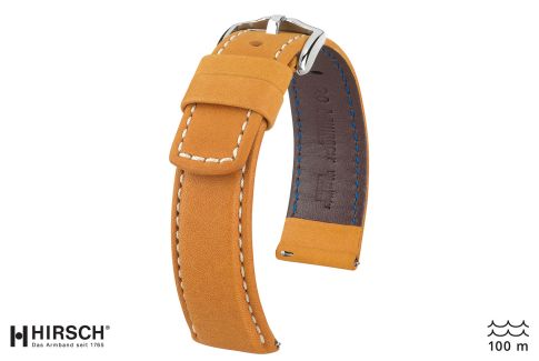 Bracelet montre HIRSCH Mariner cuir Marron Miel couture Blanche (étanche)