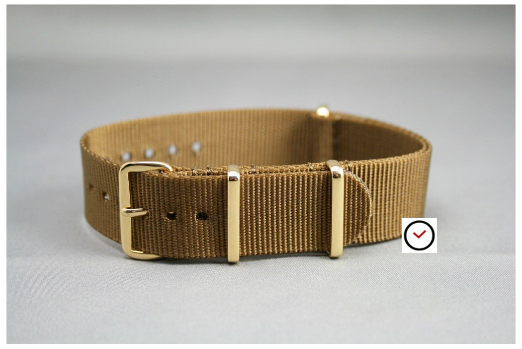 Gold Brown G10 NATO strap, gold buckle and loops