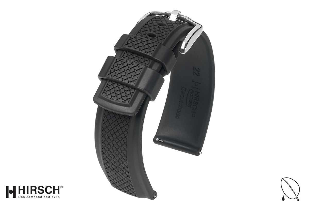 Bracelet montre HIRSCH Accent en caoutchouc naturel Noir