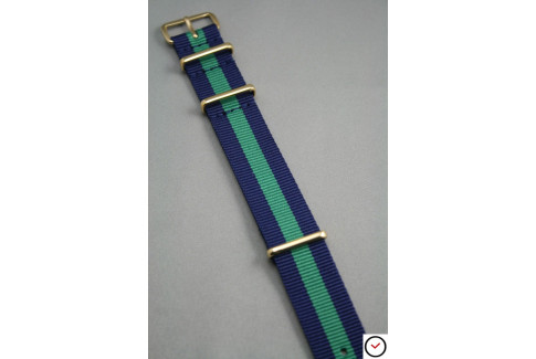 Bracelet nylon NATO Bleu Navy Vert, boucle or (dorée)