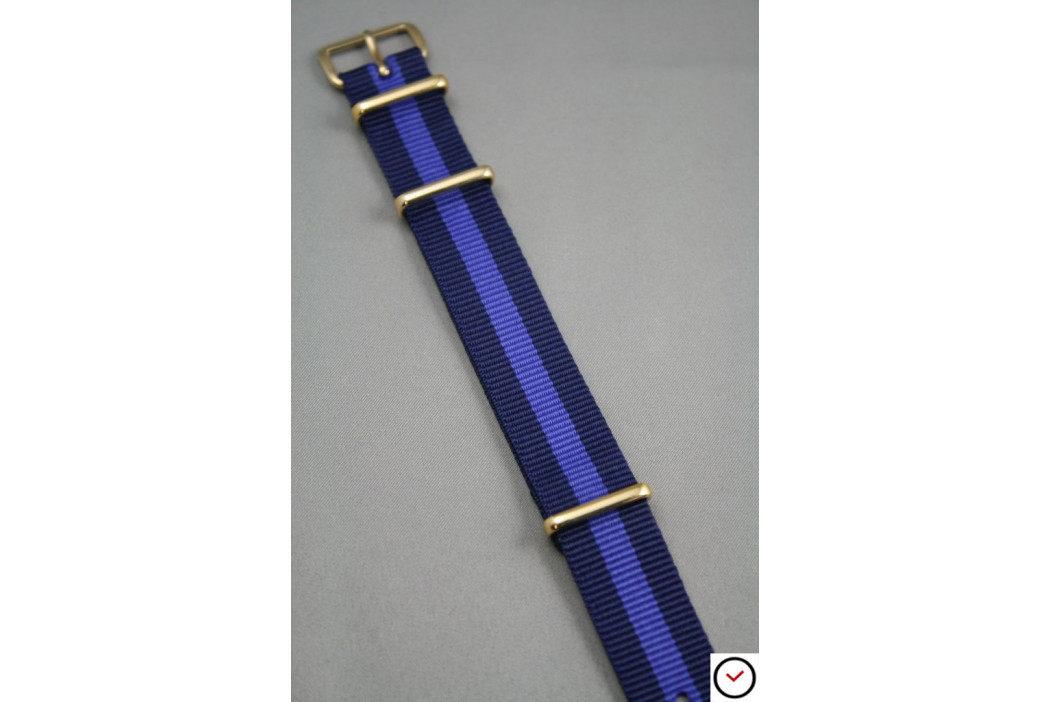 Bracelet nylon NATO Bleu Navy Violet, boucle or (dorée)
