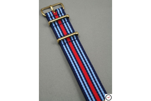 Bracelet nylon NATO Martini Racing (Bleu Ciel, Marine, Rouge), boucle or (dorée)
