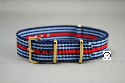 Martini Racing NATO strap (Blue & Red), gold buckle and loops