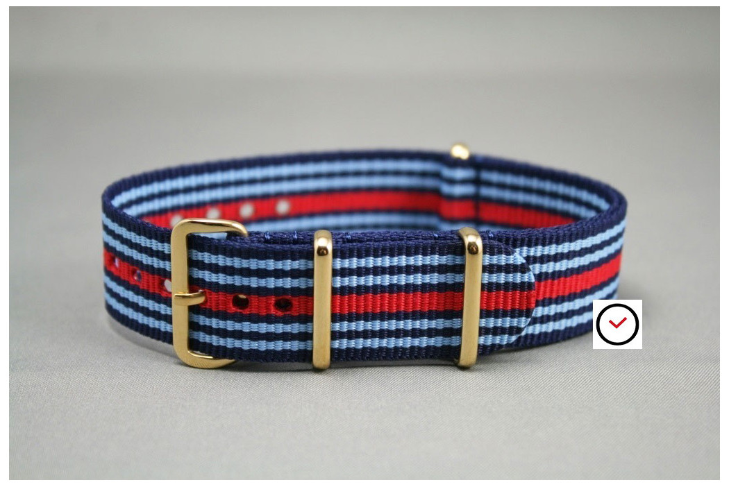 Martini Racing NATO strap (Blue & Red), gold buckle and loops