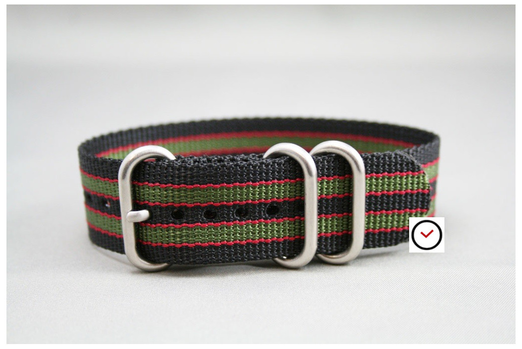 Original Bond ZULU nylon strap - Black Green Red (highly resistant fabric)