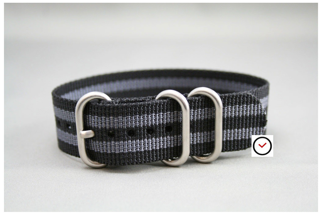 Craig Bond ZULU nylon strap - Black Grey (highly resistant fabric)