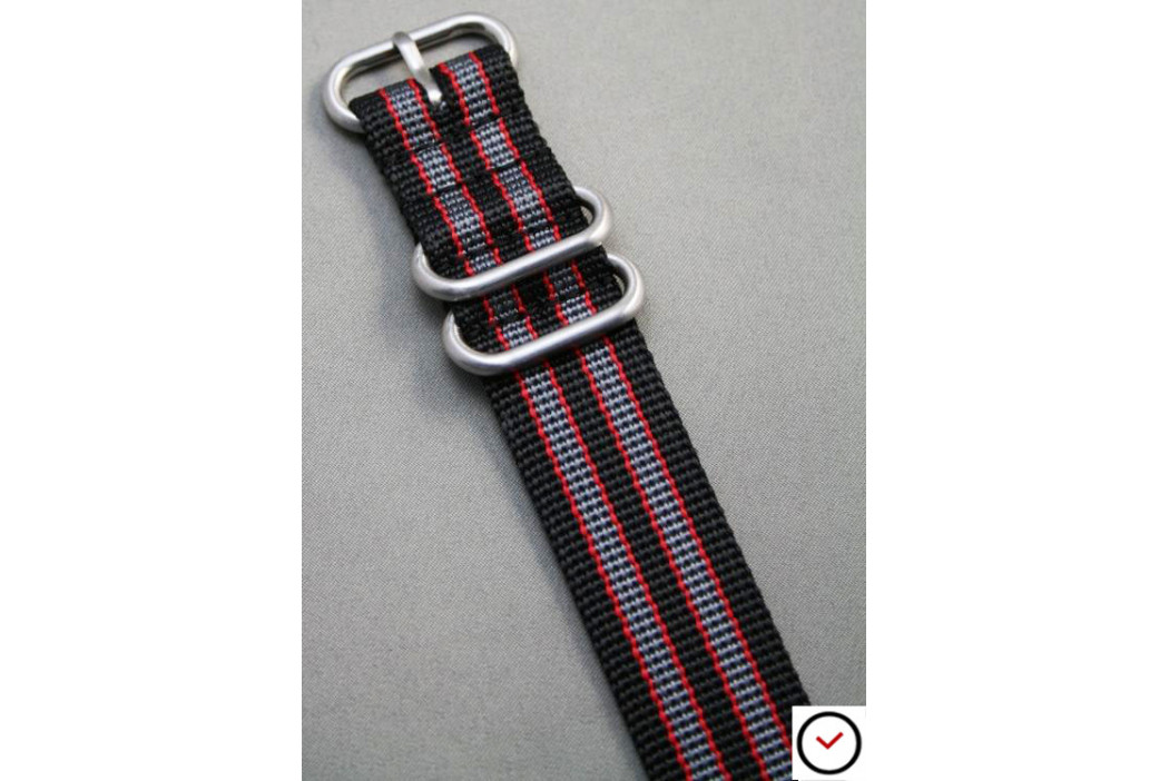 Black Grey Red James Bond ZULU strap (highly resistant fabric)