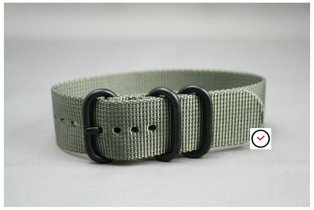 Green Grey ZULU nylon strap, PVD buckle and loops (black)