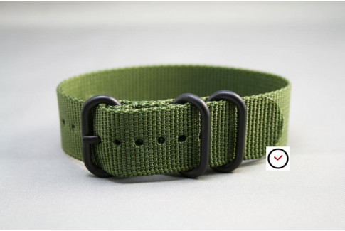Bracelet nylon ZULU Vert Kaki (Militaire), boucle PVD (noire)