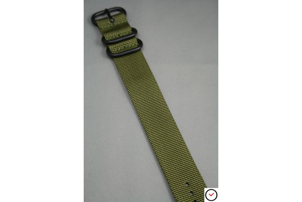 Bracelet nylon ZULU Vert Olive, boucle PVD (noire)