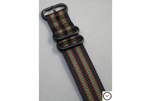 Bracelet nylon ZULU Bond Original (Noir Vert-Kaki Rouge), boucle PVD (noire)