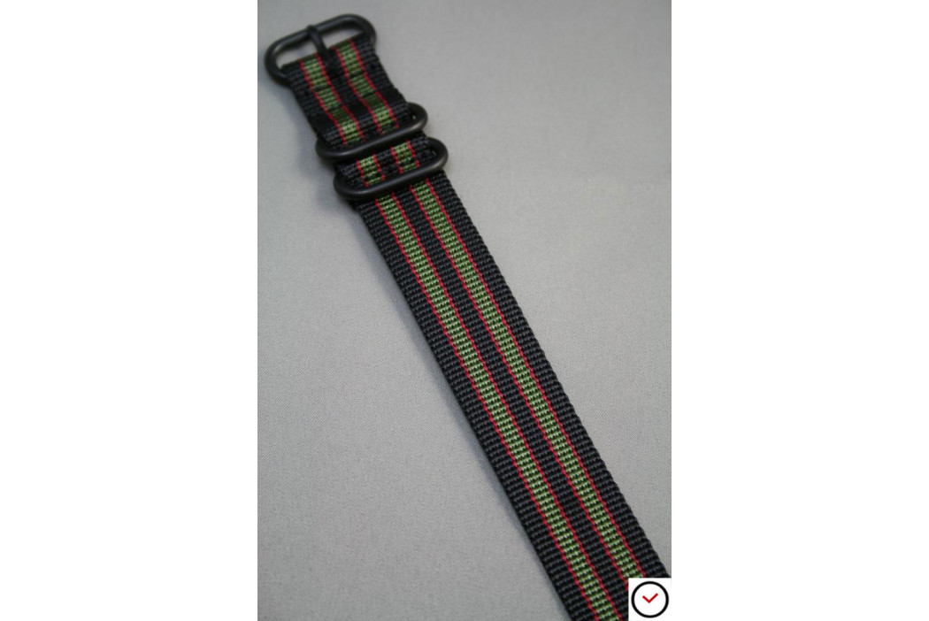 Bracelet nylon ZULU Bond Original (Noir Vert-Kaki Rouge), boucle PVD (noire)
