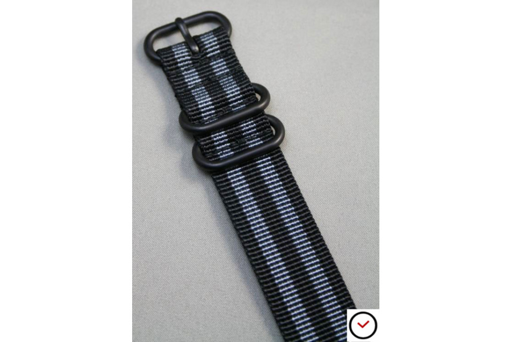 Bracelet nylon ZULU Bond Craig (Noir Gris), boucle PVD (noire)