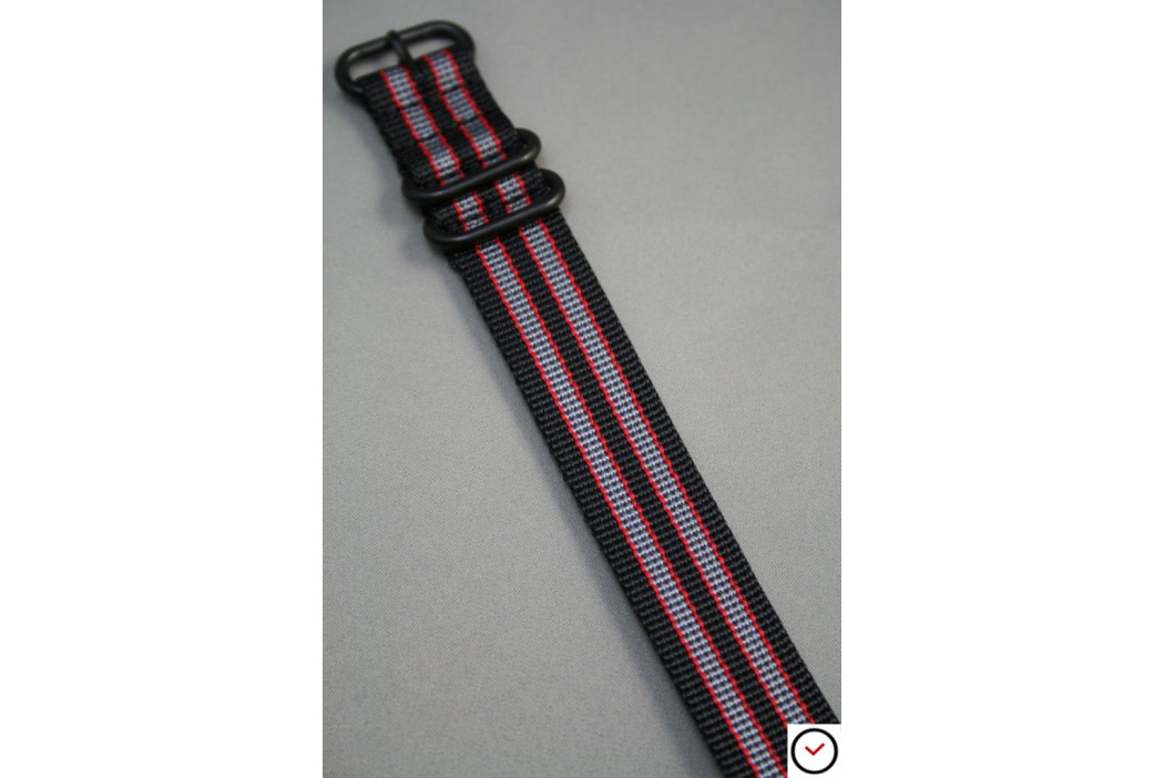 Bracelet nylon ZULU Bond Noir Gris Rouge, boucle PVD (noire)