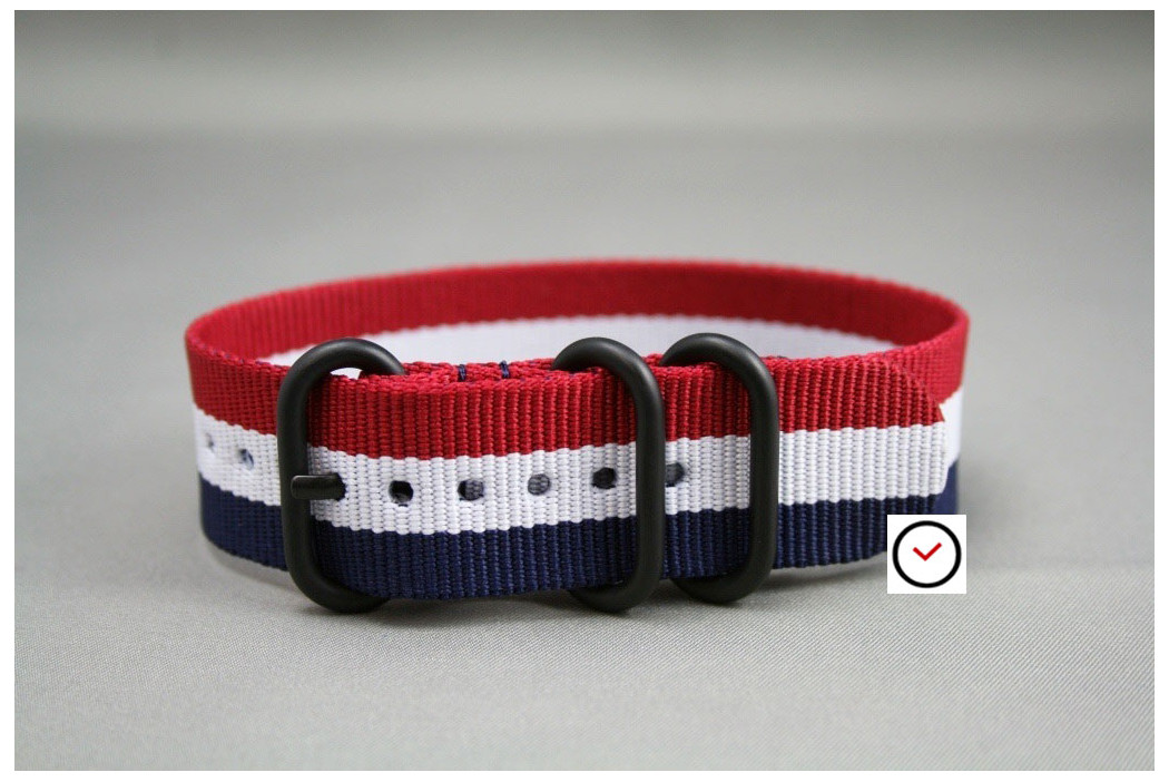 Blue White Red (French flag) ZULU nylon strap, PVD buckle and loops (black)