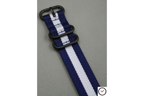 Bracelet nylon ZULU Bleu Navy Blanc, boucle PVD (noire)