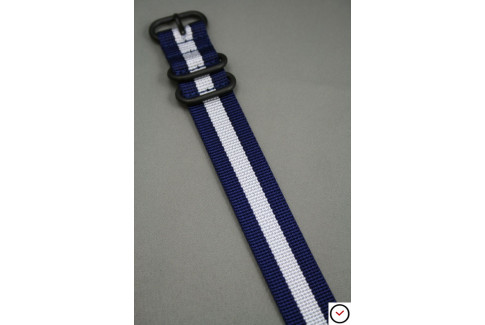 Bracelet nylon ZULU Bleu Navy Blanc, boucle PVD (noire)