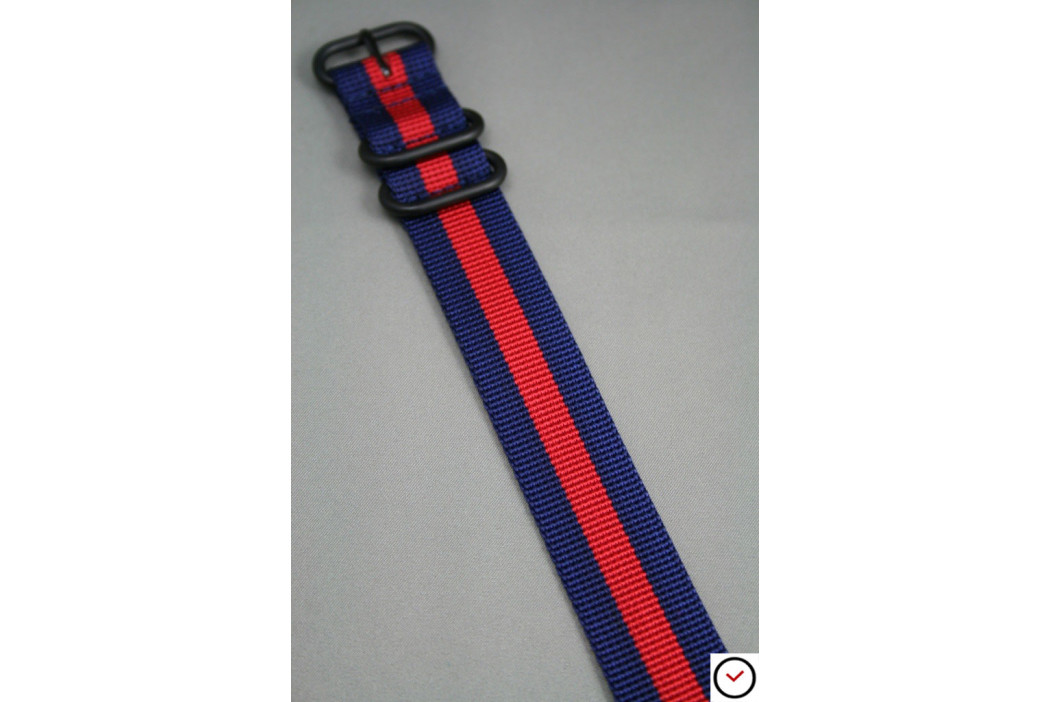 Bracelet nylon ZULU Bleu Navy Rouge, boucle PVD (noire)