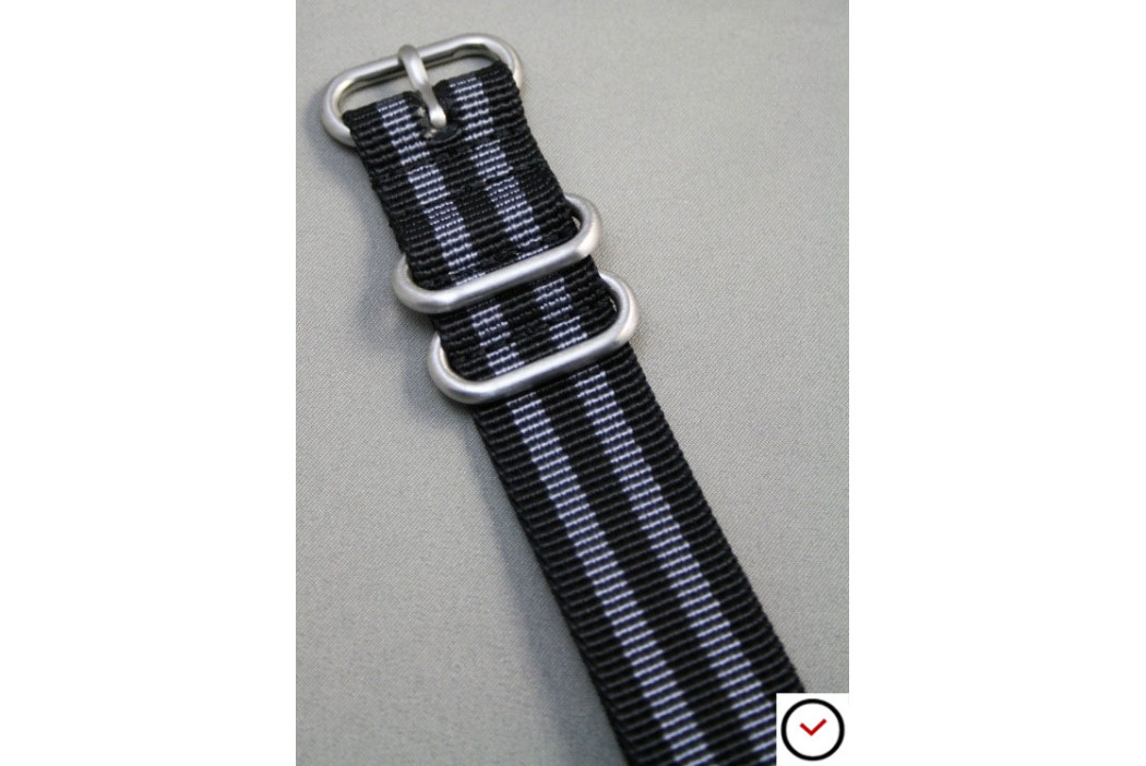 Craig Bond NATO ZULU nylon strap - Black Grey (highly resistant fabric)