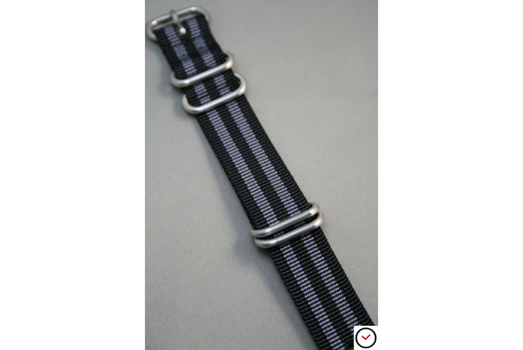 NATO ZULU strap, thick nylon, Black Grey (James Bond D. Craig)