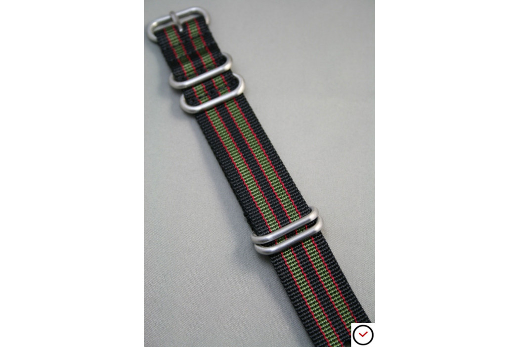 Original Bond NATO ZULU nylon strap - Black Green Red (highly resistant fabric)