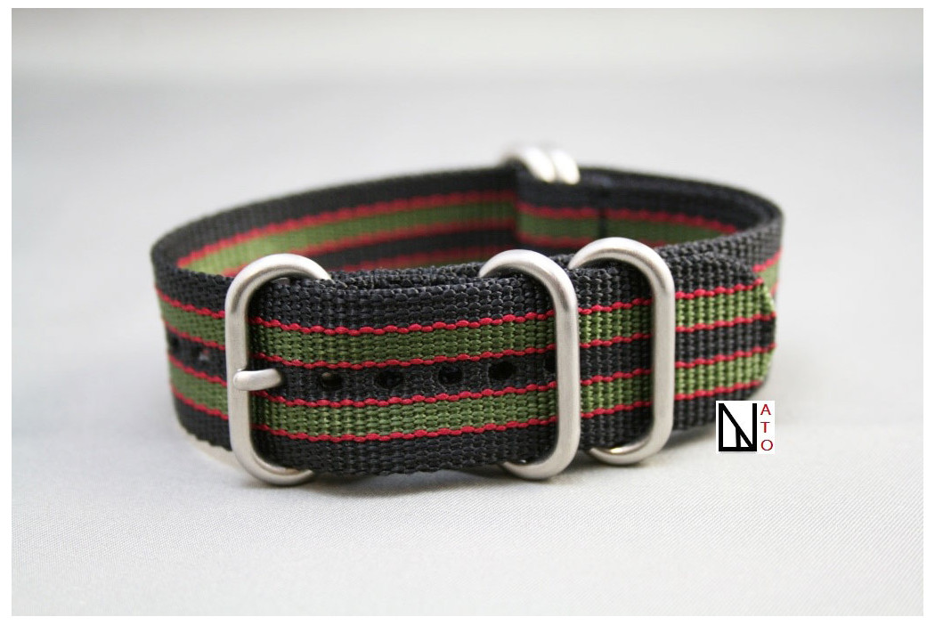 Original Bond NATO ZULU nylon strap - Black Green Red (highly resistant fabric)