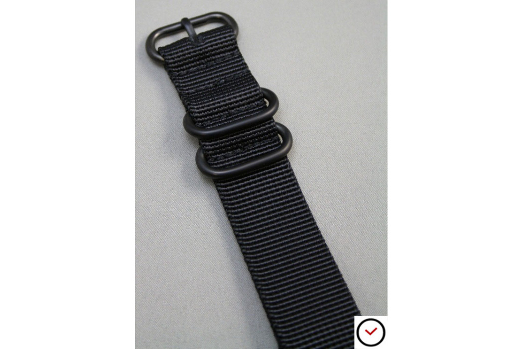 Bracelet nylon NATO ZULU Noir, boucle PVD (noire)