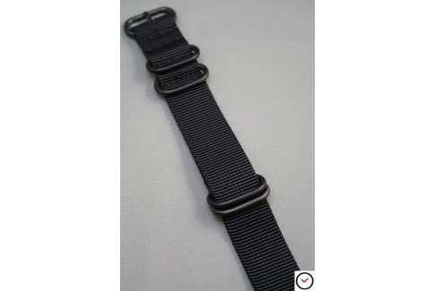 Bracelet nylon NATO ZULU Noir, boucle PVD (noire)
