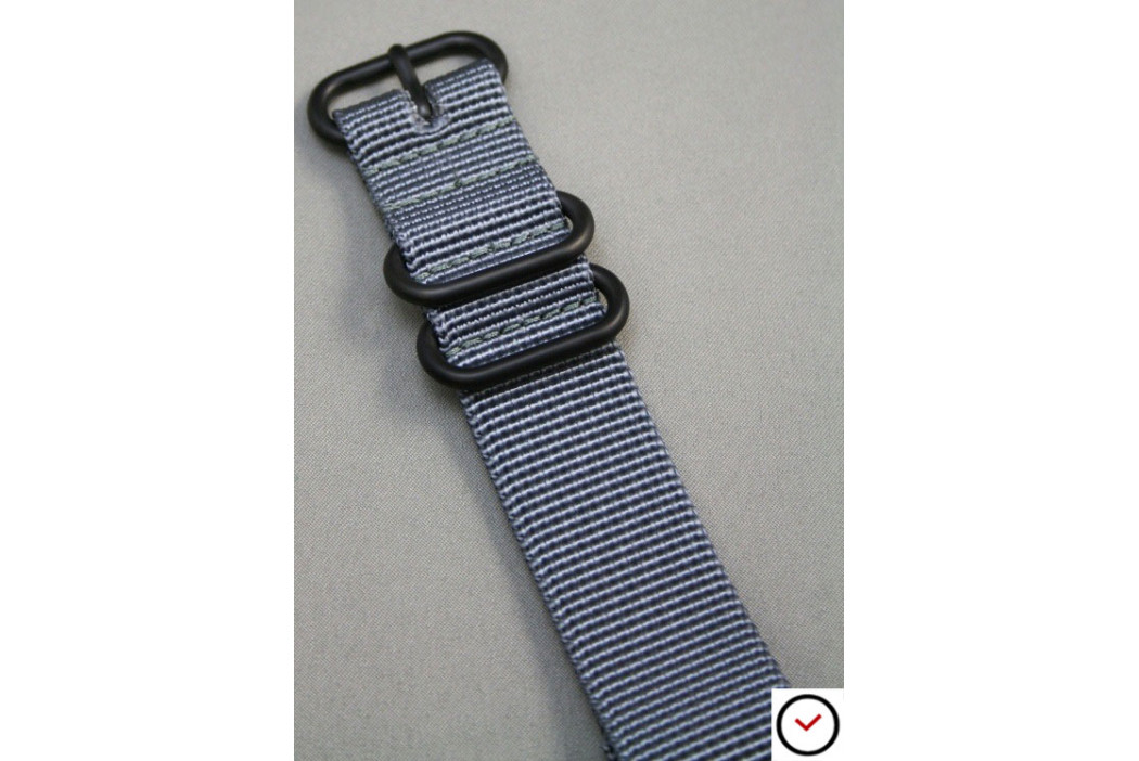 Grey NATO ZULU nylon strap, PVD buckle and loops (black)