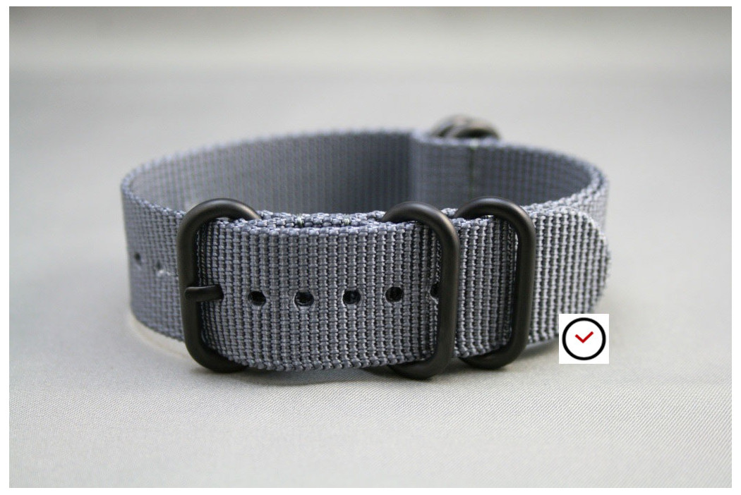 Grey NATO ZULU nylon strap, PVD buckle and loops (black)