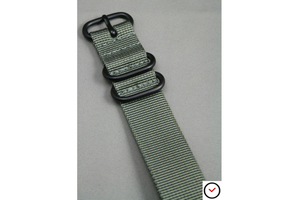 Bracelet nylon NATO ZULU Gris Vert, boucle PVD (noire)