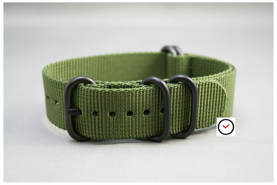 Military Green NATO ZULU nylon strap, PVD buckle and loops (black)