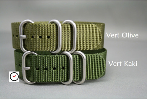 Bracelet nylon NATO ZULU Vert Kaki (Militaire), boucle PVD (noire)