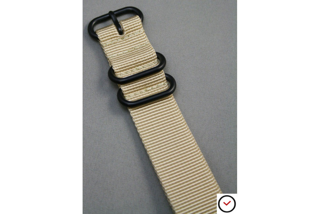 Sandy Beige NATO ZULU nylon strap, PVD buckle and loops (black)