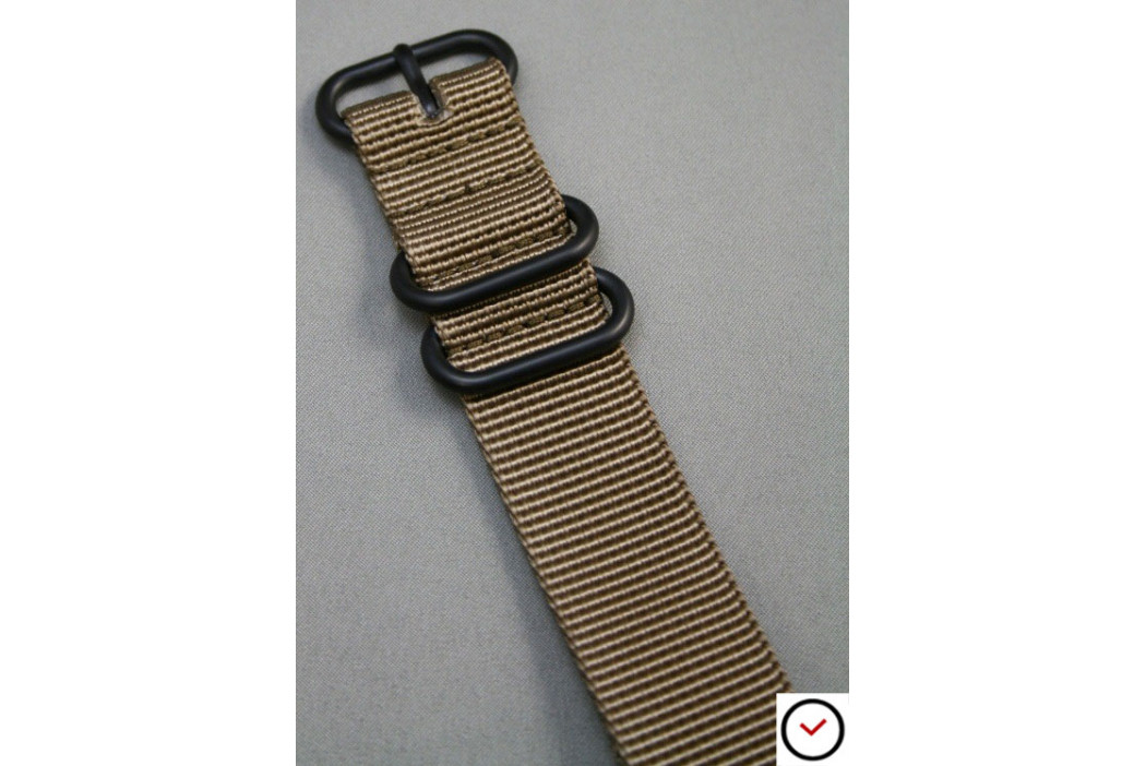 Bracelet nylon NATO ZULU Marron Bronze, boucle PVD (noire)